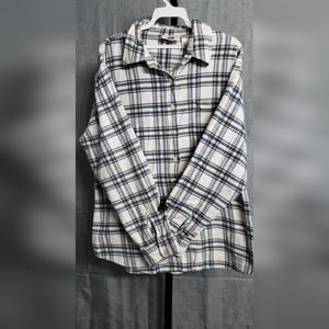 Women's Blue Plaid Long Sleeve Button-Front Shirt - Faded Glory - Size XL